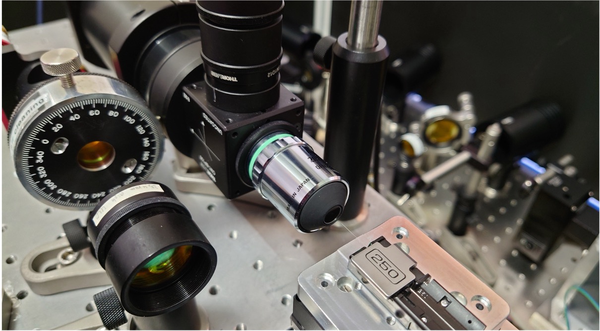 Optical laboratory bench with lens mounts and alignment stages